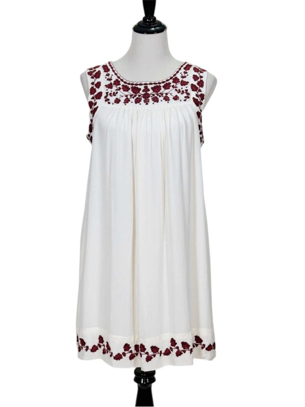 Lucky Brand White Embroidered Dress Boho Tunic Shift maroon embroidered floral - Picture 16 of 16
